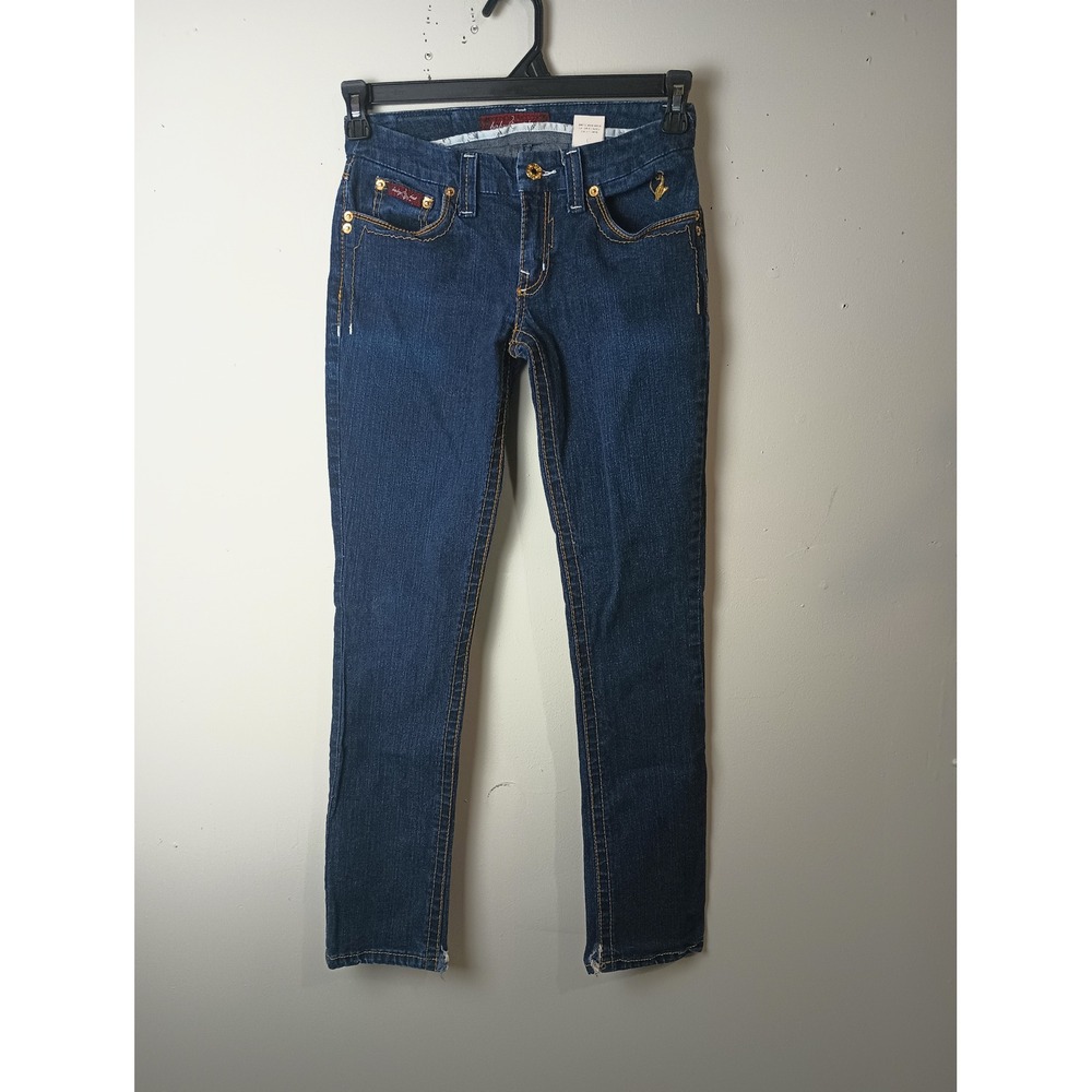Baby Phat Vintage Y2K Dark Wash Skinny Jeans Gold Cat Logo Size 3 Made in USA